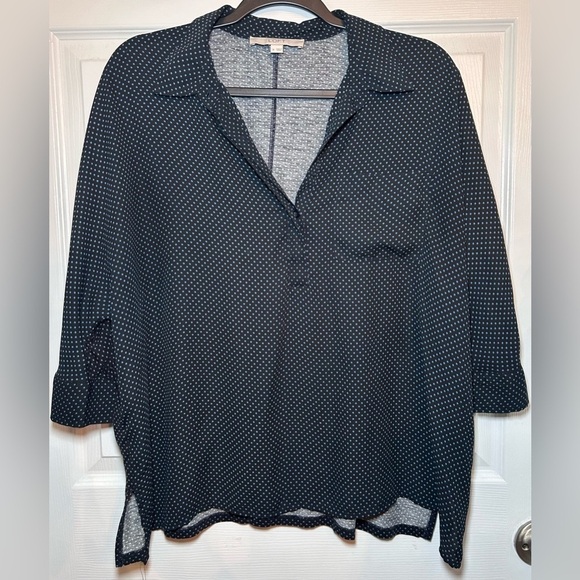 Ann Taylor LOFT Dolman Everyday Boxy Blouse- Black/Blue Dots/ Size Medium - Picture 1 of 4